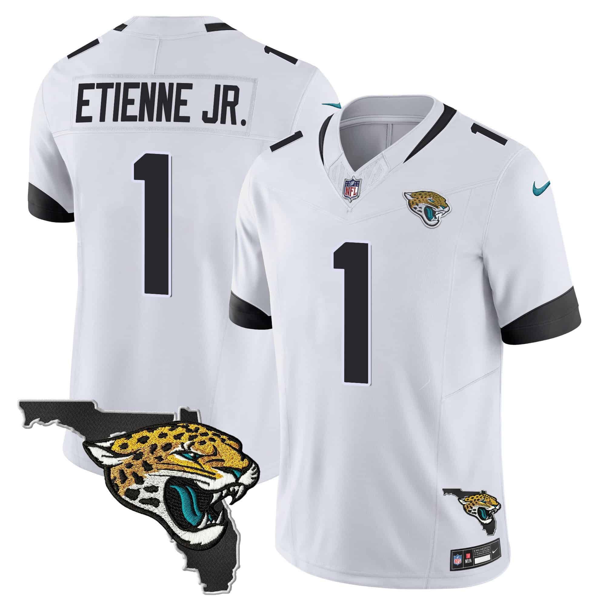 Men Jacksonville Jaguars #1 Etienne jr White 2024 Nike Florida Patch Vapor NFL Jersey->indianapolis colts->NFL Jersey